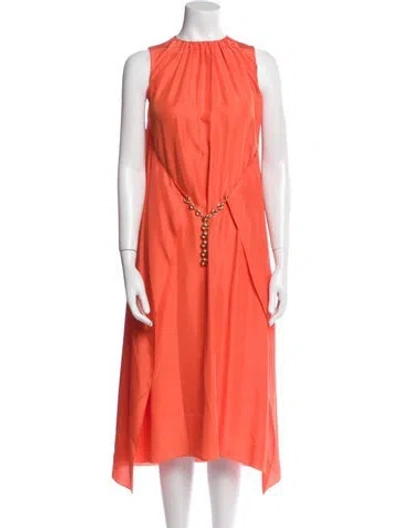 Pre-owned Loewe Silk Midi Length Dress In Orange