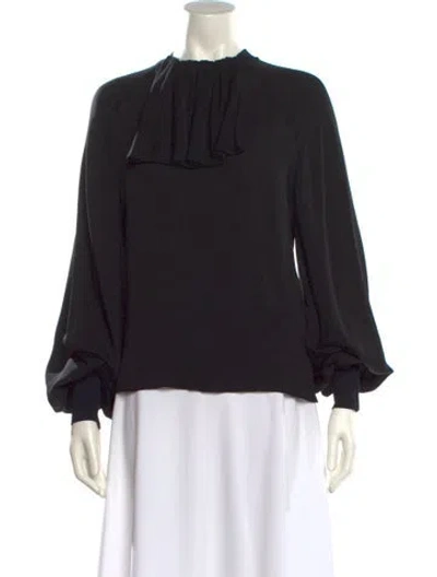 Pre-owned Loewe Silk Mock Neck Blouse In Black