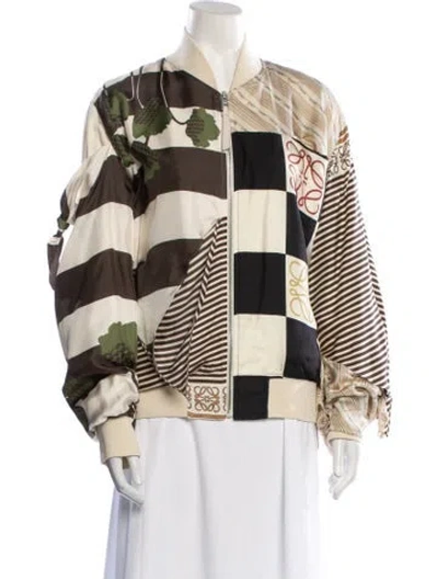 Pre-owned Loewe Silk Plaid Print Bomber Jacket In Neutral