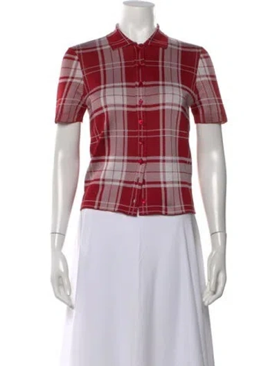 Pre-owned Loewe Silk Plaid Print Polo In Red