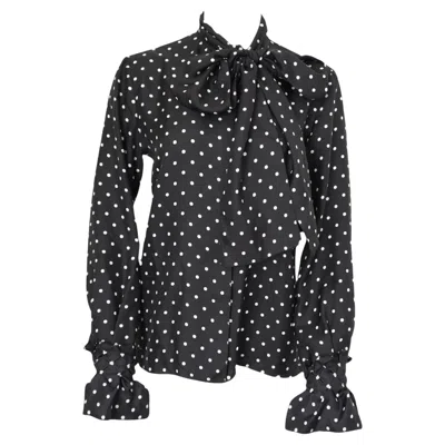 Pre-owned Loewe Silk Polka-dot Long Sleeve Top In Black