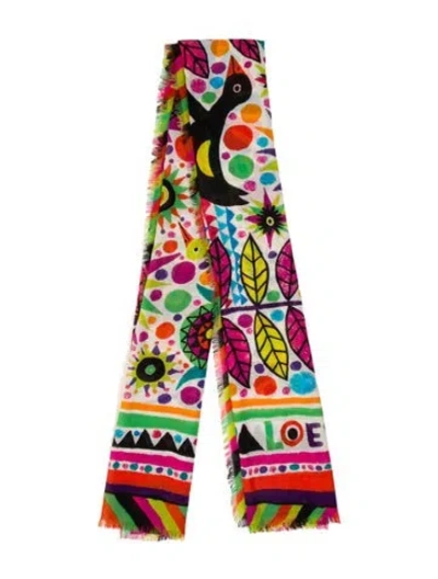 Pre-owned Loewe Silk Printed Scarf In White