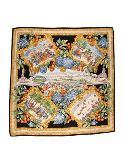 Pre-owned Loewe Silk Printed Scarf In Yellow