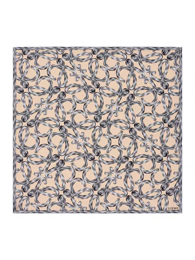 Loewe Silk Scarf With All-over Anagram Print In Neutral