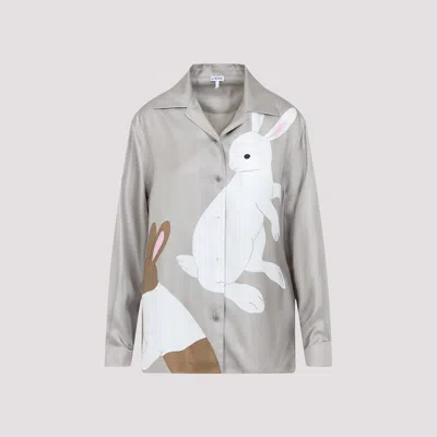 Loewe Silk Shirt With Bunny Cuff Links In Gray