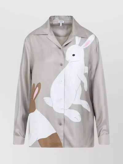 Loewe Silk Shirt With Bunny Cuff Links In Beige