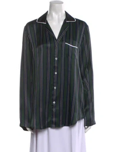 Pre-owned Loewe Silk Striped Button-up Top In Green