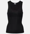 Loewe Anagram Embroidered Ribbed Silk-jersey Tank In Black