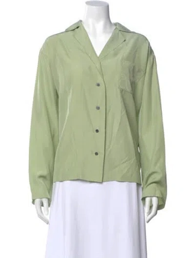 Pre-owned Loewe Silk V-neck Blouse In Green