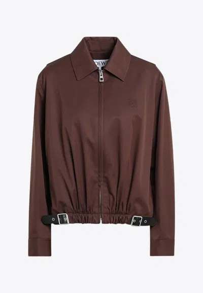 Loewe Silk Zip-up Jacket In Brown