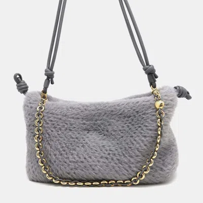 Pre-owned Loewe Flamenco Purse Silver Gray Knit Shoulder Bag In Grey