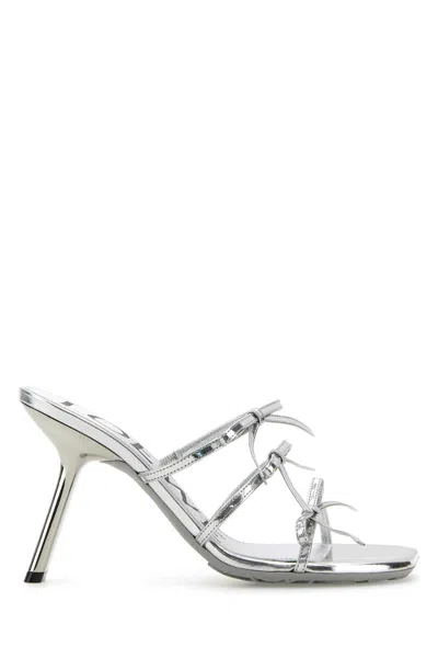 Loewe Silver Leather Petal Mules