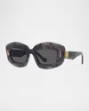 Loewe Silver Screen Chunky Acetate Rectangle Sunglasses In Black Horn Smoke