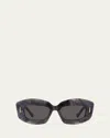 Loewe Silver Screen Chunky Acetate Rectangle Sunglasses In Black Horn Smoke