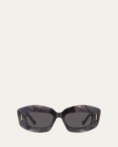 Loewe Silver Screen Chunky Acetate Rectangle Sunglasses In Black Horn Smoke