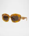 Loewe Silver Screen Chunky Acetate Rectangle Sunglasses In Havana