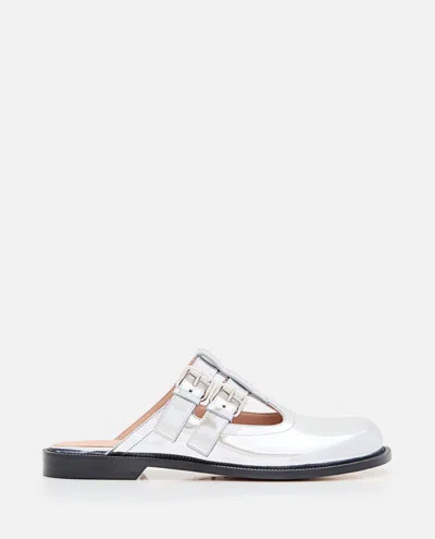 LOEWE SILVER SLIP ON MULES