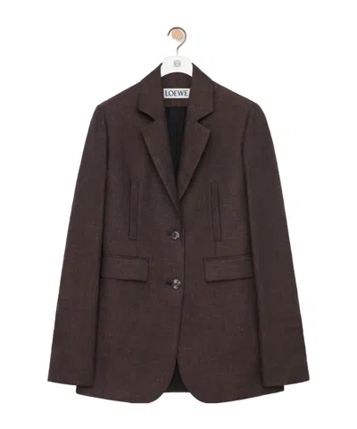 Loewe Single-breasted Linen Blazer In Brown