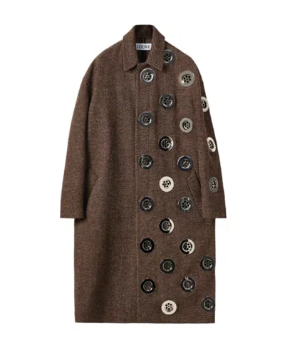 Loewe Sinkhole Embellished Coat In Wool In Brown