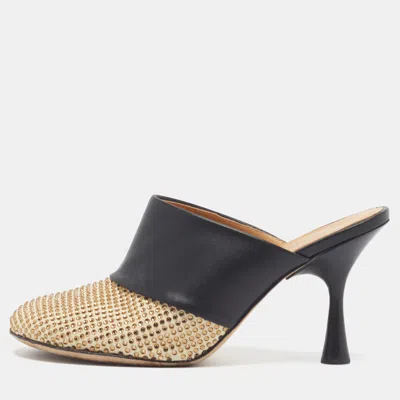 Pre-owned Loewe Size 36 Black/cream Leather And Suede Crystal Embellished Mules