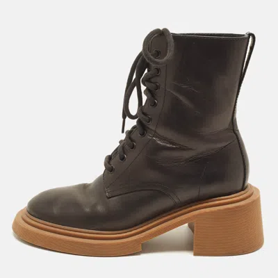 Pre-owned Loewe Size 38 Black Leather Combat Boots