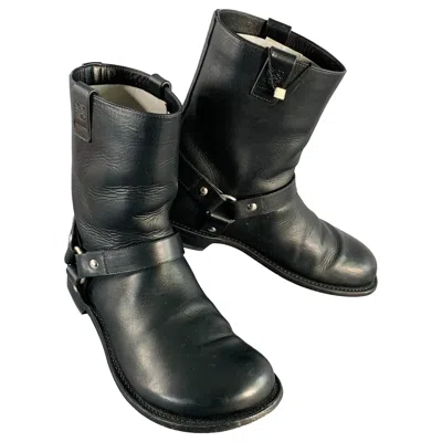 Pre-owned Loewe Size 9 Black Leather Pull On Round Toe Harness Biker Boots