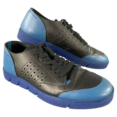 Pre-owned Loewe Size 9 Blue Black Color Block Leather Athletic Sneakers