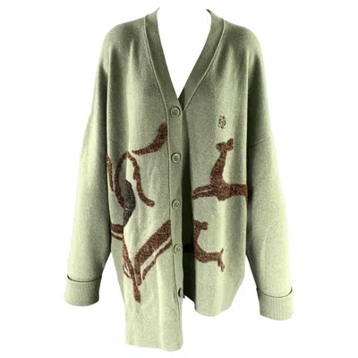Pre-owned Loewe Size M Green Sage Wool Blend Asymmetric Cardigan