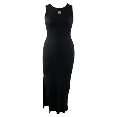 Pre-owned Loewe Size Xl Anagram Black White Jersey Ribbed Sleeveless Tank Midi Dress