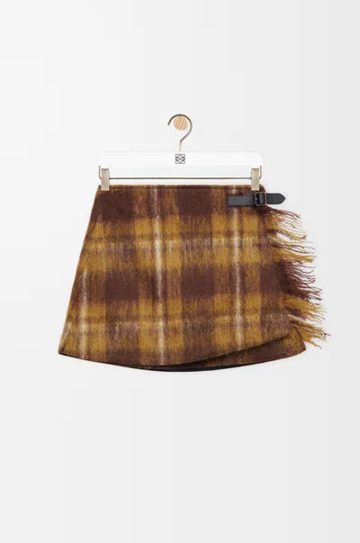 Loewe Leather-trimmed Checked Mohair And Wool-blend Mini Wrap Skirt In Multi