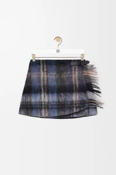 Loewe Blue Checked Mini Skirt In Mohair And Wool Blend Women In Multi