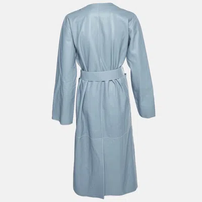 Pre-owned Loewe Slate Blue Leather Belted Wrap Coat M