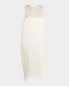 Loewe Sleeveless Draped Silk Midi Dress In Ivory