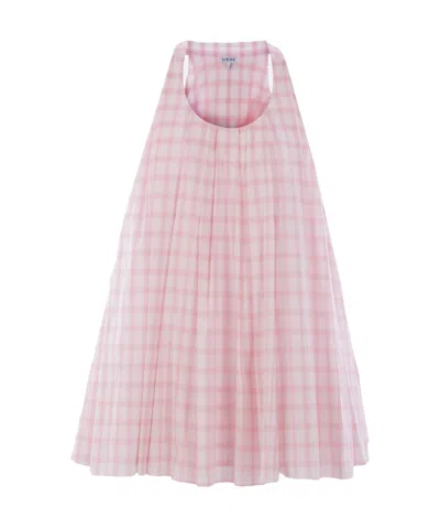 LOEWE LOEWE CHECKED FLARED MIDI DRESS
