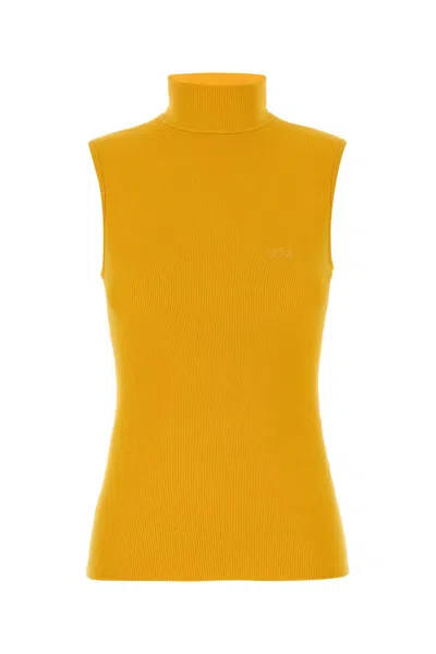 Loewe Ribbed Turtleneck Sleeveless Knit Top In Yellow