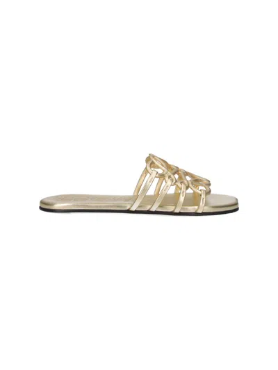 Loewe Slides Sandals "anagram Petal" In Gold
