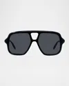 Loewe Slim Aviator Logo Sunglasses In Shiny Black Smoke