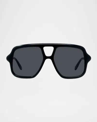 Loewe Slim Aviator Logo Sunglasses In Shiny Black Smoke