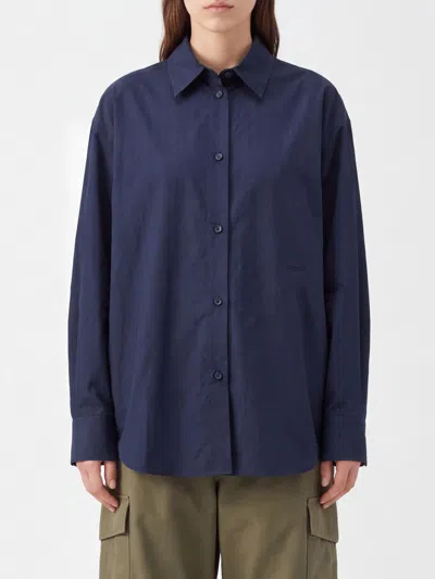 Loewe Slim Fit Cotton Shirt With French Collar And Concealed Placket In Navy