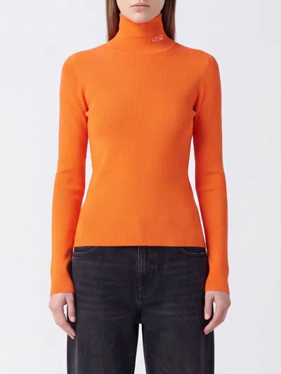 Loewe Slim Fit Viscose Turtleneck With Contrast Logo In Orange