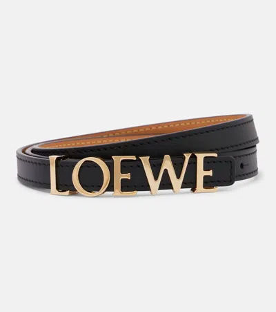Loewe Slim Logo Leather Belt In Black
