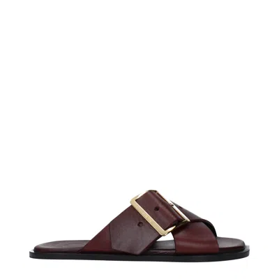 Loewe Slippers And Clogs Women Leather Red/burgundy