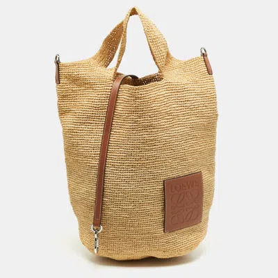 Pre-owned Loewe Slit Anagram Large Tan/natural Raffia Tote In Brown