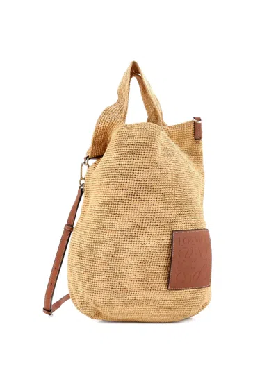 Pre-owned Loewe Slit Straw Large Tote Bag In Brown