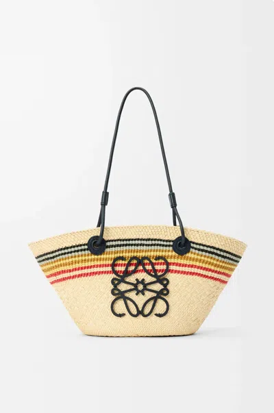 Loewe Small Anagram Striped Basket Tote Bag In Raffia In Naturalmulticolor