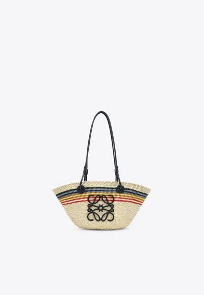 Loewe Small Anagram Striped Basket Tote Bag In Raffia In Naturalmulticolor