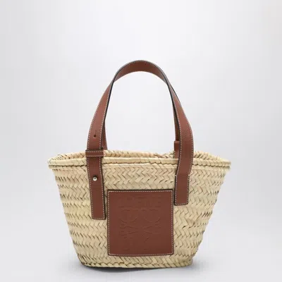 LOEWE LOEWE SMALL BASKET BAG IN PALM LEAF AND LEATHER
