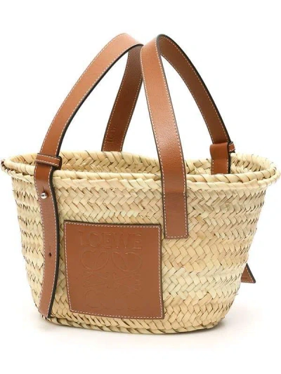 Loewe Small Basket Handbag In Natural Nattan For Women In Neutral