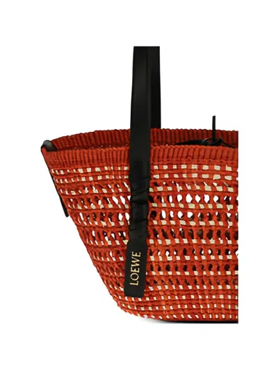 Loewe Small Braid Basket In Iraca Palm And Leather Skin For Woman In Red