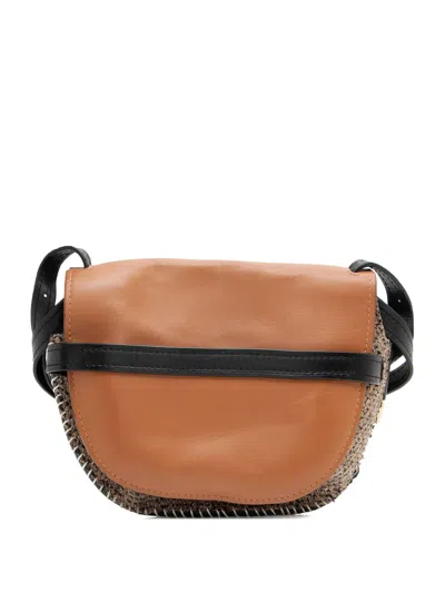 Pre-owned Loewe Small Calfskin Tweed Gate Cross Body Bag In Brown